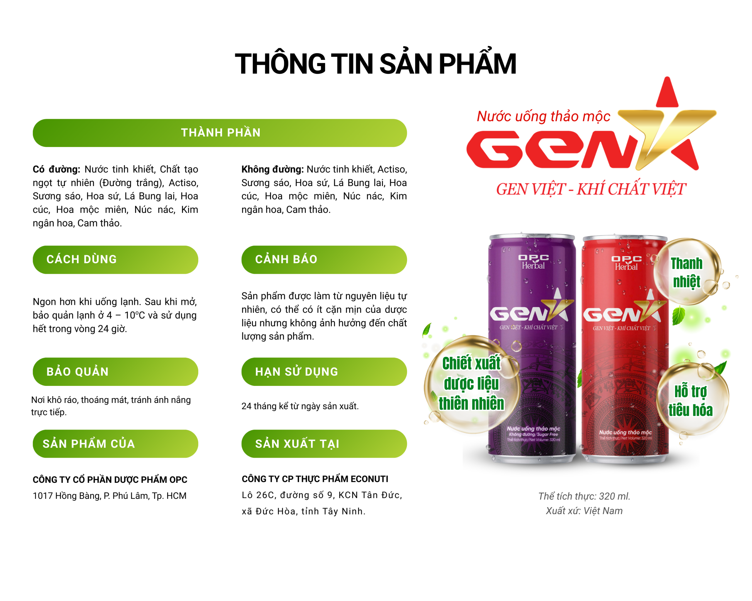 Thông tin nước uống thảo mộc Gen V