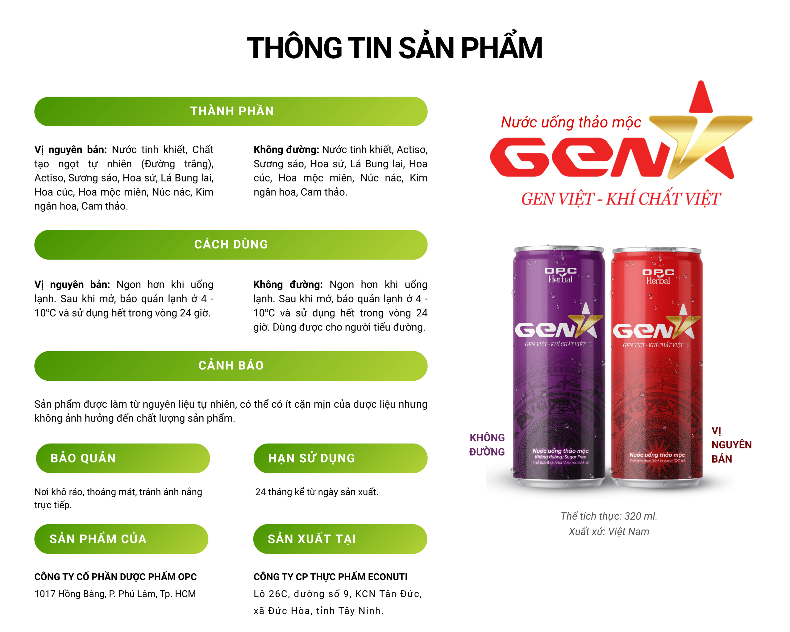 Nước uống thảo mộc Gen V web info