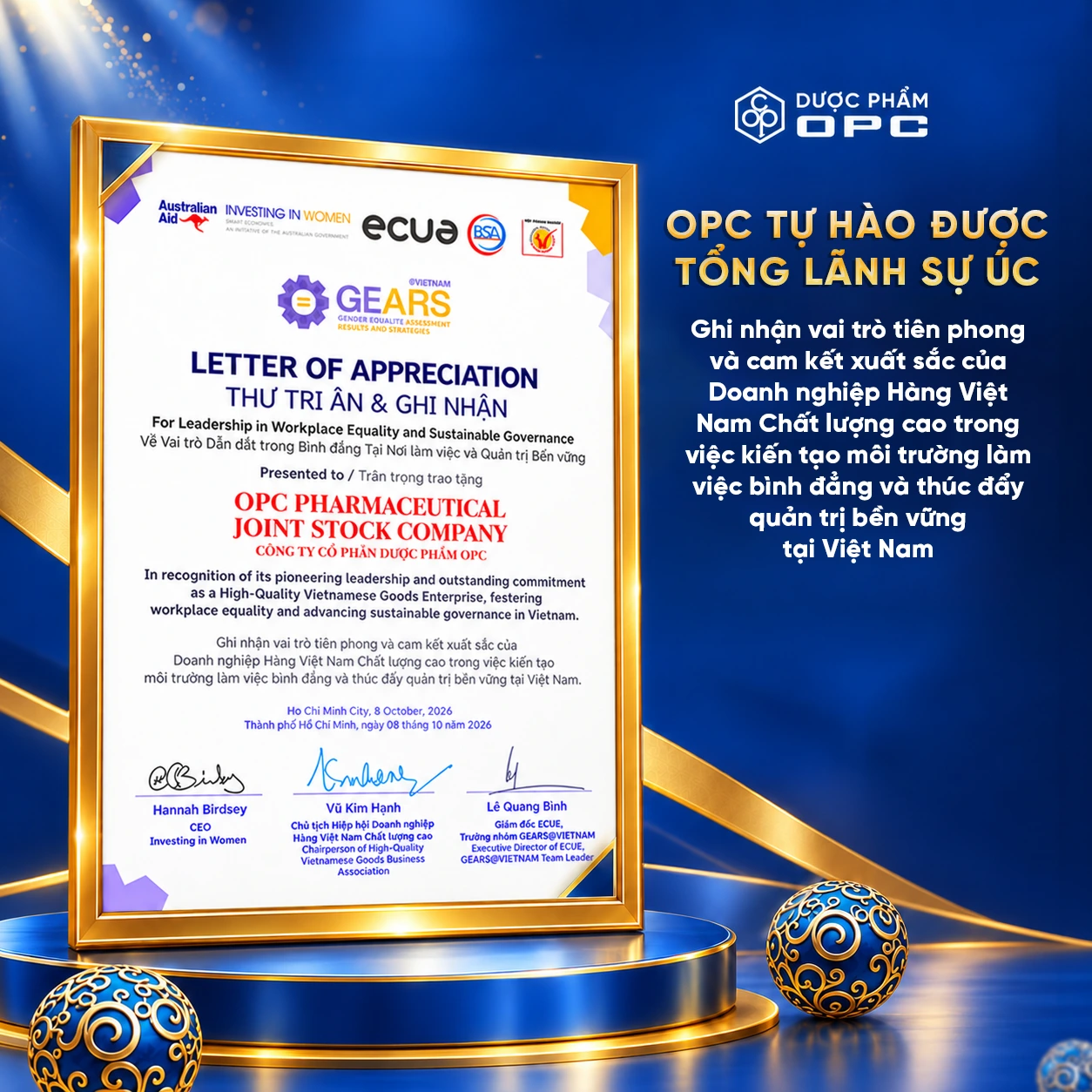 OPC được tổng lãnh sự úc trao bằng Gears VN